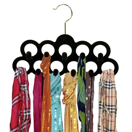 HOME BASICS Velvet Scarf Hangers with Chrome Plated Steel Hooks, Black 3PK FH01455